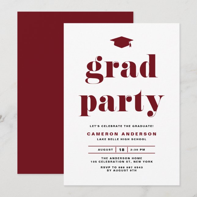 Red Retro Bold Typografy Graduation Party Einladung (Vorne/Hinten)