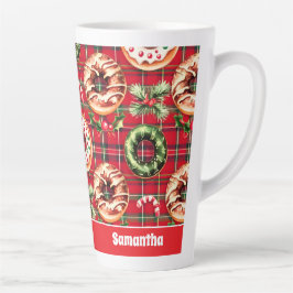 Red Retro Christmas Donuts Red Tartan Kariert Milchtasse