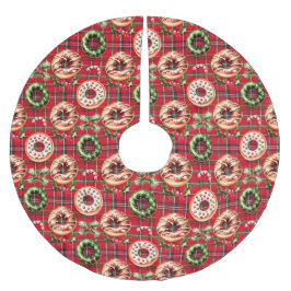 Red Retro Christmas Donuts Red Tartan Kariert Polyester Weihnachtsbaumdecke