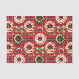 Red Retro Christmas Donuts Red Tartan Kariert Seidenpapier