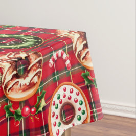 Red Retro Christmas Donuts Red Tartan Kariert Tischdecke