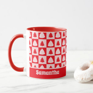Red Retro Christmas Tree Red Tartan Kariert Tasse