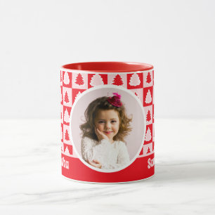 Red Retro Christmas Tree Tartan Kariert Kids Foto Tasse