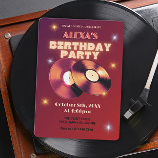 Red Retro Classic Vinyl Record Music Geburtstag Einladung