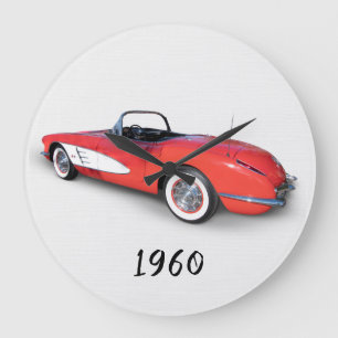 red retro convertible Corvette Große Wanduhr