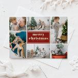 Red Retro Frohe Weihnachtsfoto Collage Folien Feiertagspostkarte<br><div class="desc">Frohe Weihnachten! Senden Sie Ihre Urlaubssegmente mit dieser individuell gestaltbaren Weihnachtspostkarte an Familie und Freunde. Es enthält Retro-Typografie und eine Foto-Collage-Vorlage. Personalisieren Sie dieses Foto Collage Weihnachts-Postkarte,  indem Sie Ihre Daten hinzufügen. Diese Weihnachtskarte aus Gold ist in anderen Farben und in einem Karton erhältlich. Matching-Elemente sind verfügbar.</div>