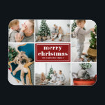 Red Retro Frohe Weihnachtsfoto Collage Magnet<br><div class="desc">Frohe Weihnachten! Bringen Sie eine Touch Feiertagsmagnet auf Ihre Zuhause mit unserem individualisierbaren Foto Christmas Magnet! Dieser Magnet ist perfekt für die Präsentation von gepflegten Erinnerungen geeignet und ermöglicht es Ihnen, dieses Foto mit Ihrem Lieblingsfest zu personalisieren. Es enthält Retro-Typografie und eine Foto-Collage-Vorlage. Personalisieren Sie diese, indem Sie Ihre Daten...</div>