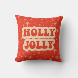 Red Retro Groovy Vintage Christmas Holly Jolly Kissen