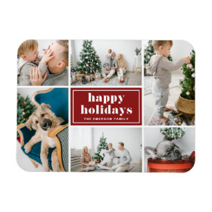 Red Retro Happy Holidays FotoCollage Magnet