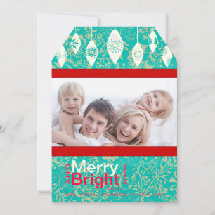 Red Retro Merry and Bright Family Foto Card Feiertagskarte
