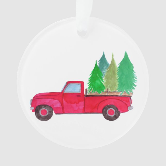 Red retro Pickup Truck with trees Ornament (Vorderseite)