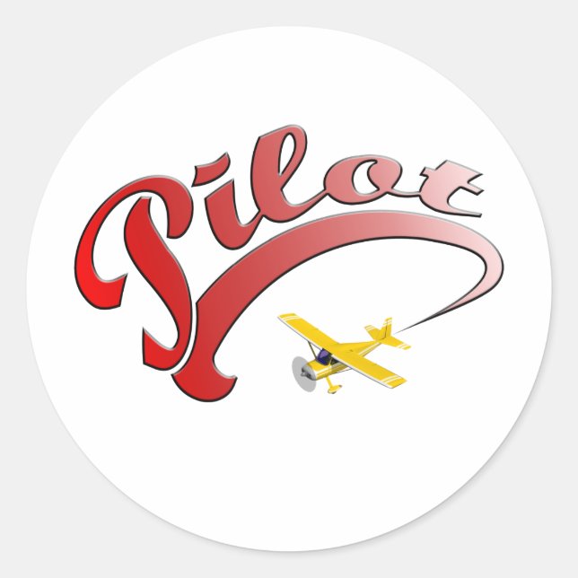Red Retro Pilot mit gelbem Flugzeug Runder Aufkleber (Vorderseite)