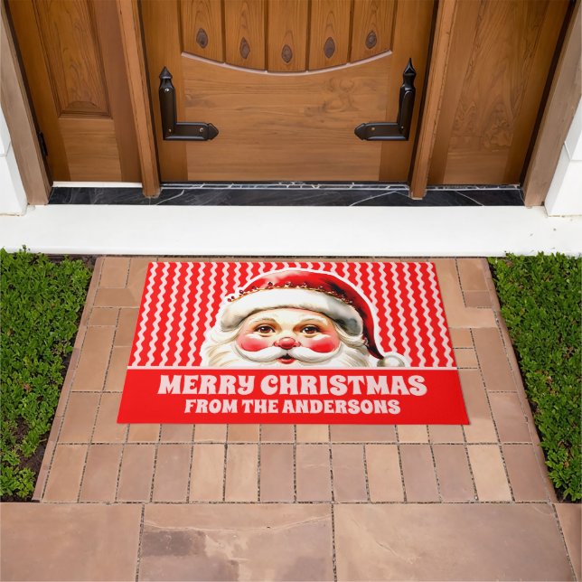 Red Retro Santa Claus Red Ric Rac Weihnachten Fußmatte (Außenbereich)