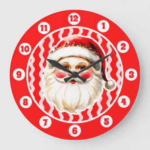 Red Retro Santa Claus Red Ric Rac Weihnachten Große Wanduhr
