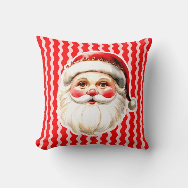 Red Retro Santa Claus Red Ric Rac Weihnachten Kissen (Vorderseite)