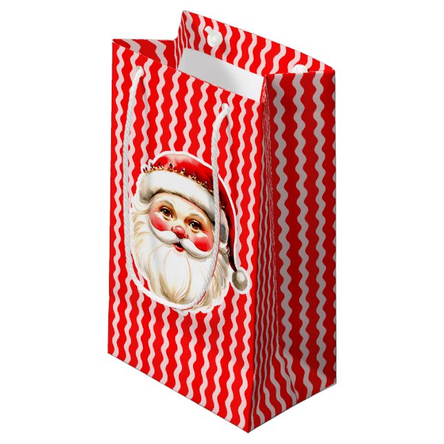 Red Retro Santa Claus Red Ric Rac Weihnachten Kleine Geschenktüte (Vorderseite Schrägansicht)