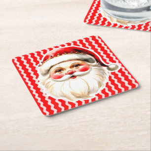Red Retro Santa Claus Red Ric Rac Weihnachten Rechteckiger Pappuntersetzer