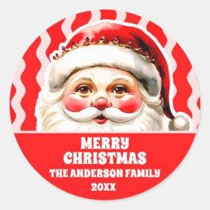 Red Retro Santa Claus Red Ric Rac Weihnachten Runder Aufkleber
