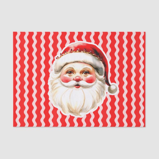 Red Retro Santa Claus Red Ric Rac Weihnachten Seidenpapier (Vorderseite)
