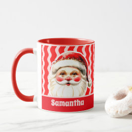 Red Retro Santa Claus Red Ric Rac Weihnachten Tasse