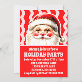 Red Retro Santa Claus Red Ric Rac Weihnachts-Party Einladung