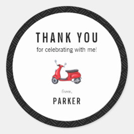Red Retro Scooter Thema Vielen Dank Runder Aufkleber