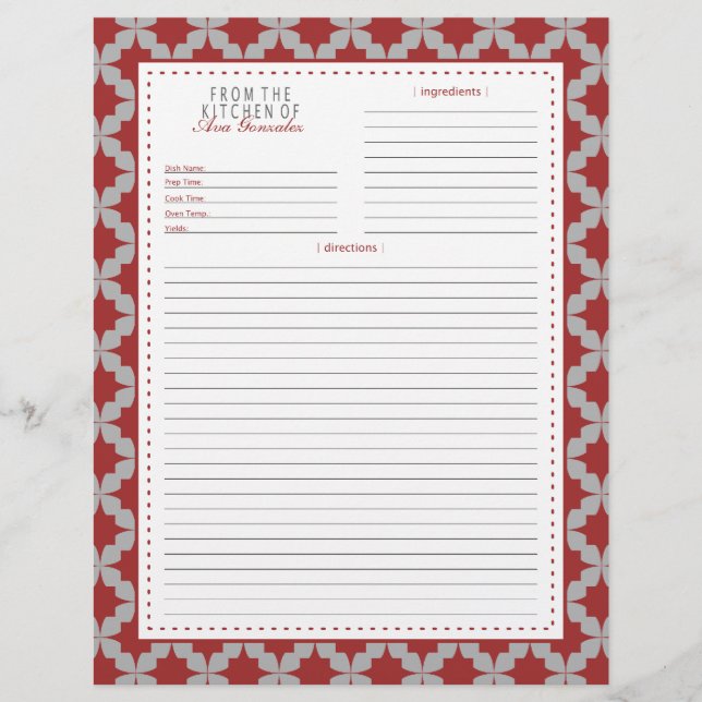 Red Retro Star Rezeptseite (Vorderseite)