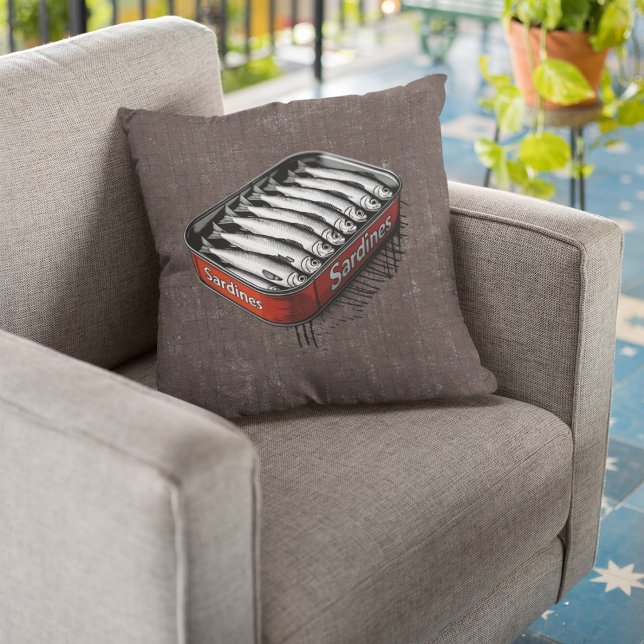 Red Retro Style Sardine Funny Funny Fish Kissen (Von Creator hochgeladen)