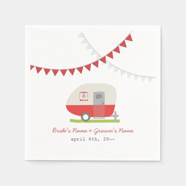 Red Retro Trailer Hochzeit Napkins Serviette (Vorderseite)