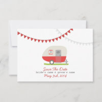 Red Retro Trailer & Hochzeit speichern das Datum