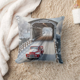 Red Retro Truck und Covered Bridge Kissen