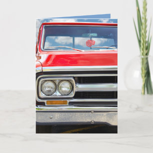 red retro truck with fuzzy dice karte