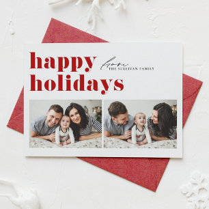 Red Retro Typografie Happy Holidays Zwei Fotos Feiertagskarte