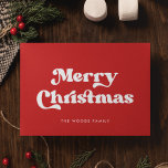 Red Retro Vintager Schriftart Frohe Weihnachten<br><div class="desc">Frohe Weihnachtskarte: Klassisches Retro-Design,  mit Vintag inspirierter Typografie und klassischem Rot-Hintergrund.</div>