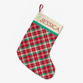 Red Retro Weihnachten Kariertes Muster Kleiner Weihnachtsstrumpf