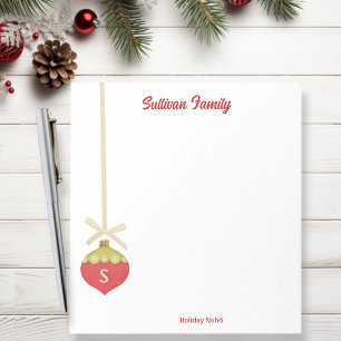 Red Retro Weihnachtsschmuck Monogram Notizblock