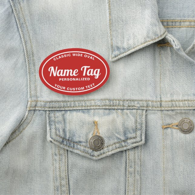 Red Retro Wide Oval Classic Name Tag Namensschild (Beispiel)