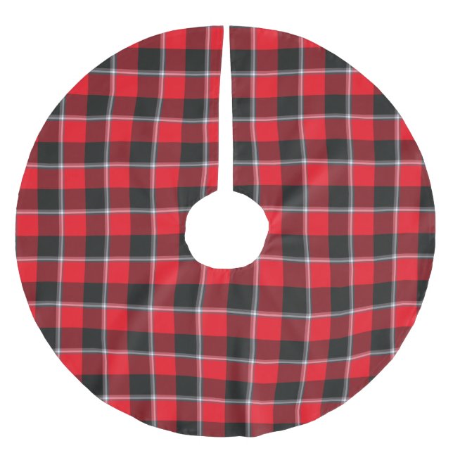 Red Ribbon and Heavy Metal Plaid Polyester Weihnachtsbaumdecke (Vorderseite)