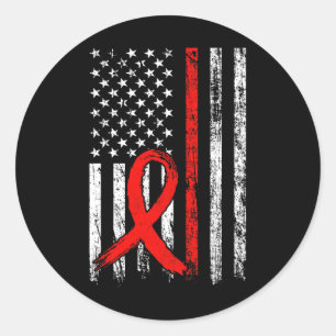 Red Ribbon Awareness erschüttert US-Flagge Red Rib Runder Aufkleber