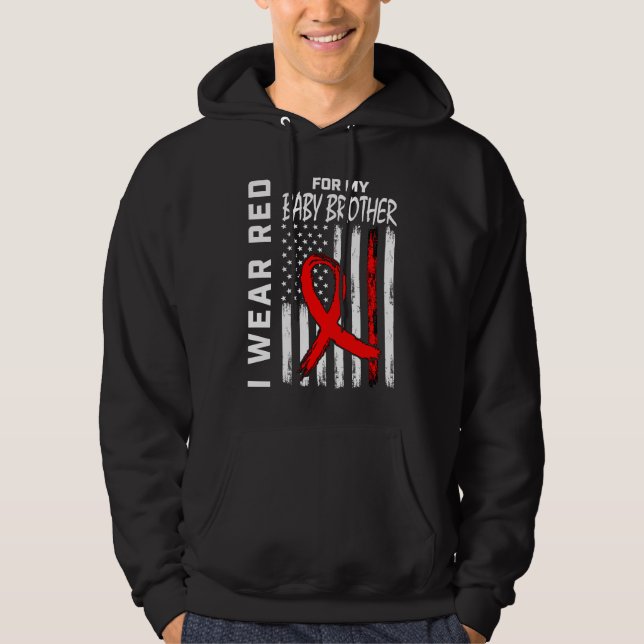 Red Ribbon Baby Brother Heart Disease Awareness Fl Hoodie (Vorderseite)