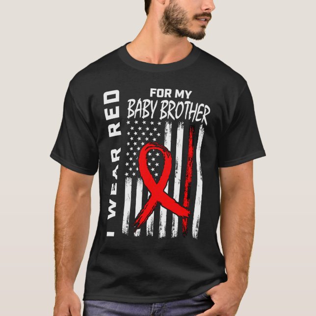 Red Ribbon Baby Brother Heart Disease Awareness Fl T-Shirt (Vorderseite)