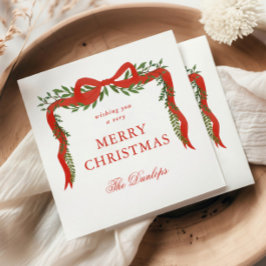 Red Ribbon Bow Greenery Weihnachtsfest Party Serviette
