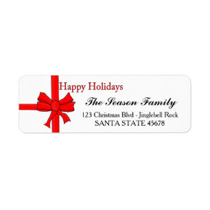 Red ribbon bow Happy Holidays address label
