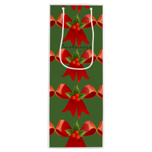 Red Ribbon Bow Holly Thunder_Cove Green Geschenktüte Für Weinflaschen (Vorderseite)