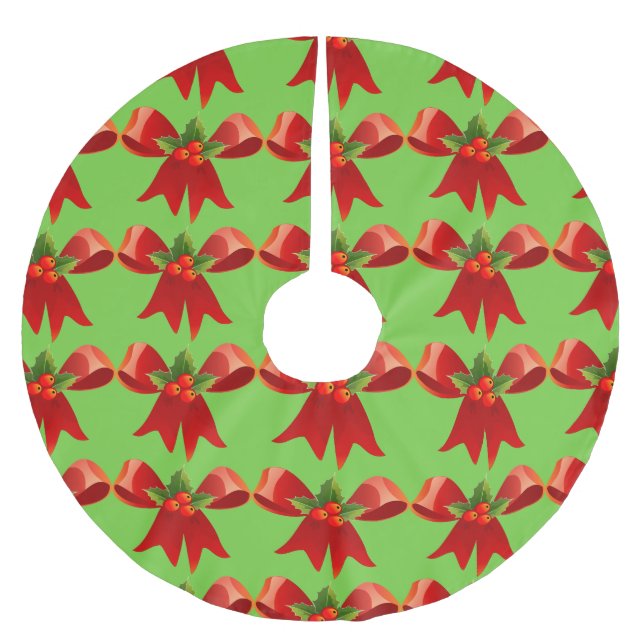 Red Ribbon Bow Holly Thunder_Cove Green Polyester Weihnachtsbaumdecke (Vorderseite)