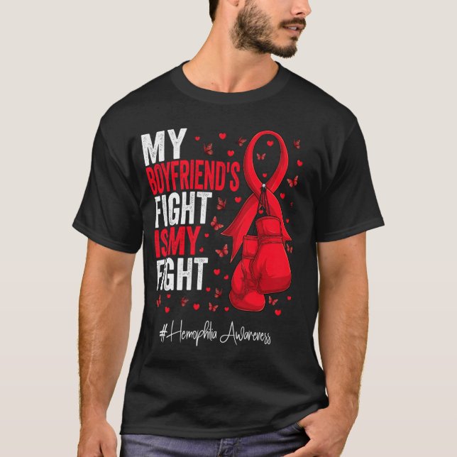 Red Ribbon Boyfriend Hemophilie Bewusstsein T-Shirt (Vorderseite)