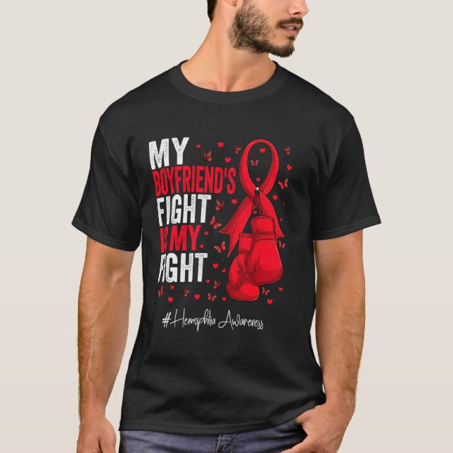 Red Ribbon Boyfriend Hemophilie Bewusstsein T-Shirt (Vorderseite)