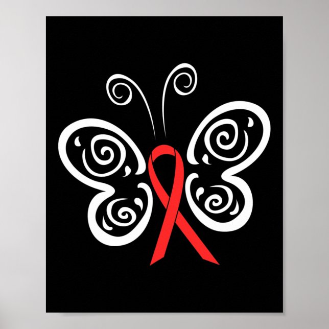 Red Ribbon Butterfly Blutkrebs HIV AIDS Awarene Poster (Vorne)