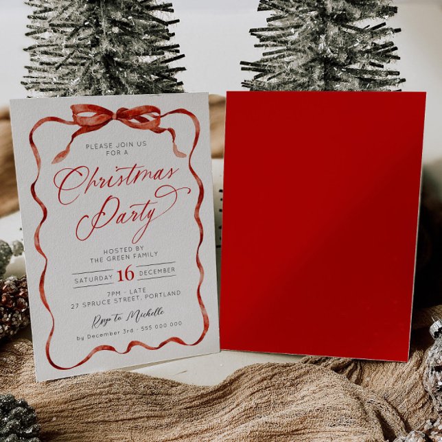 Red Ribbon Christmas Party Invitation Einladung (Von Creator hochgeladen)
