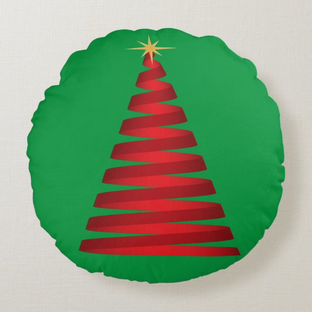 RED RIBBON CHRISTMAS TREM RUNDES KISSEN (Vorderseite)